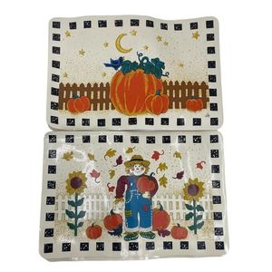 VINTAGE Set of 4 Vinyl Placemats 1990's Pumpkin Scarecrow Fall Thanksgiving lot